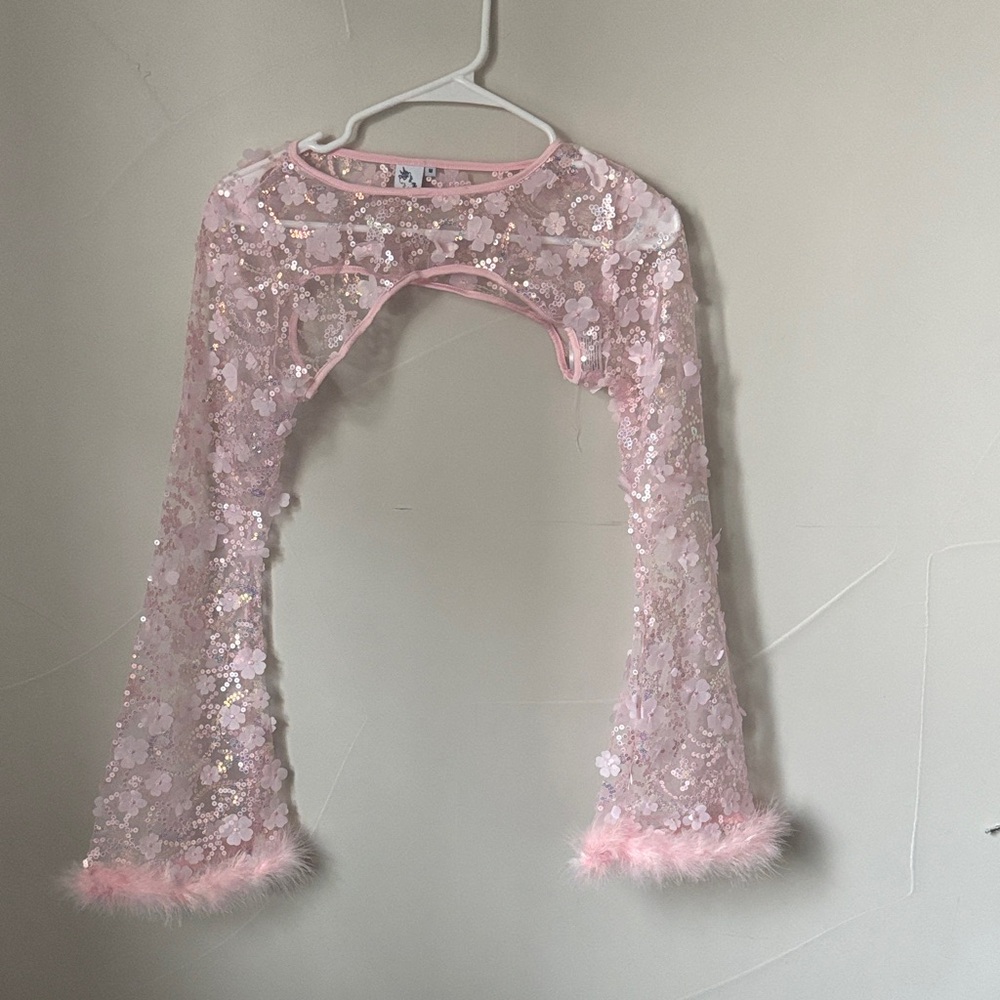 iHeartRaves Pink Sequin Floral Mesh Top